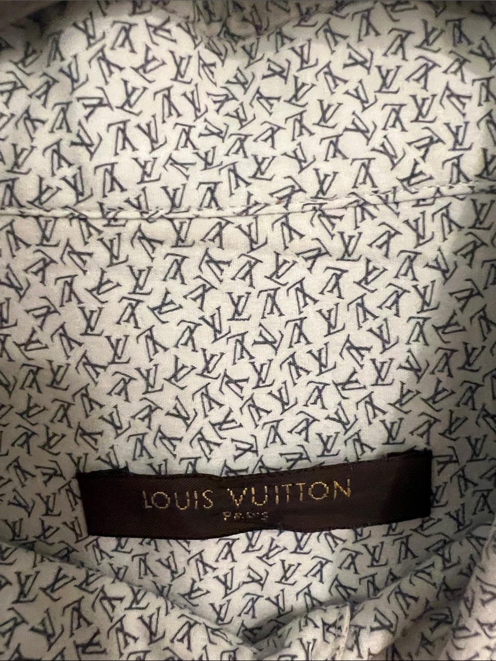 Louis Vuitton Men's White and Gray Micro-Print Dress Shirt - Picture 2 of 5
